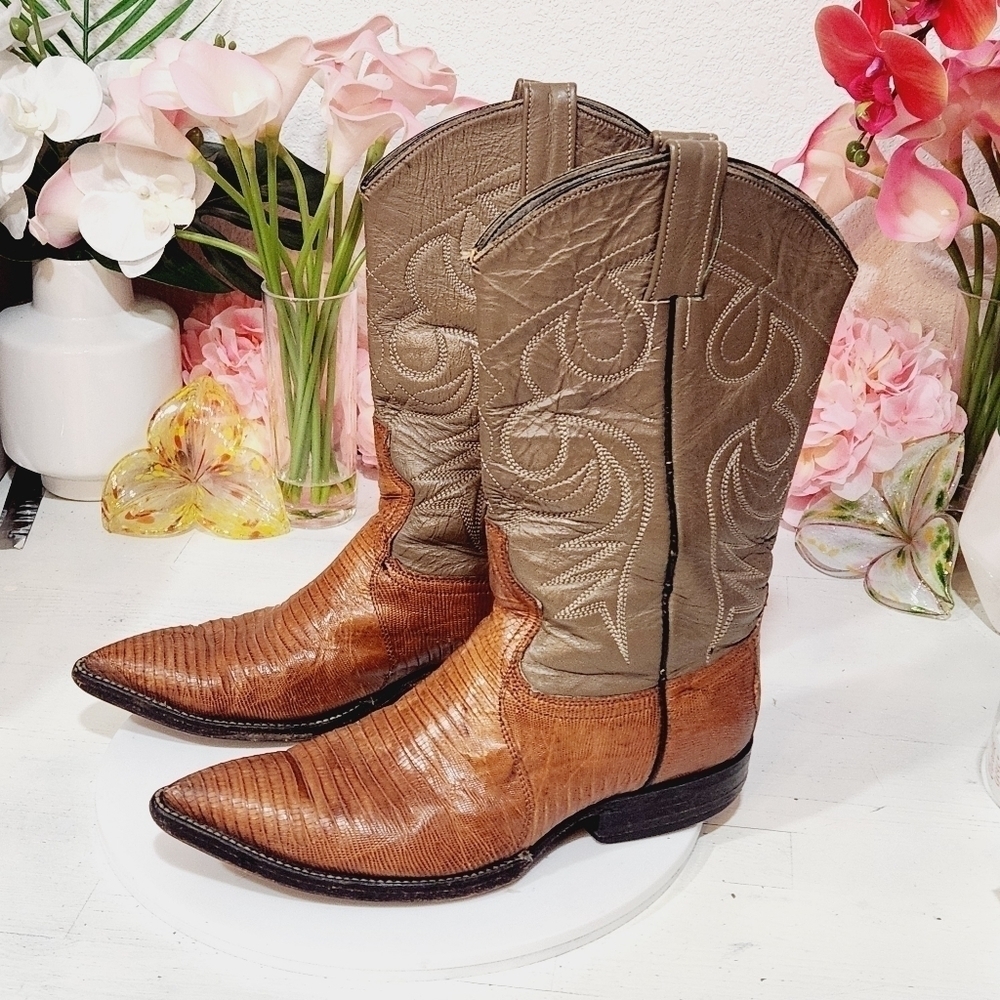 VINTAGE Men's Lizard Skin Leather Western Cowboy Riding Working Boots Size 7